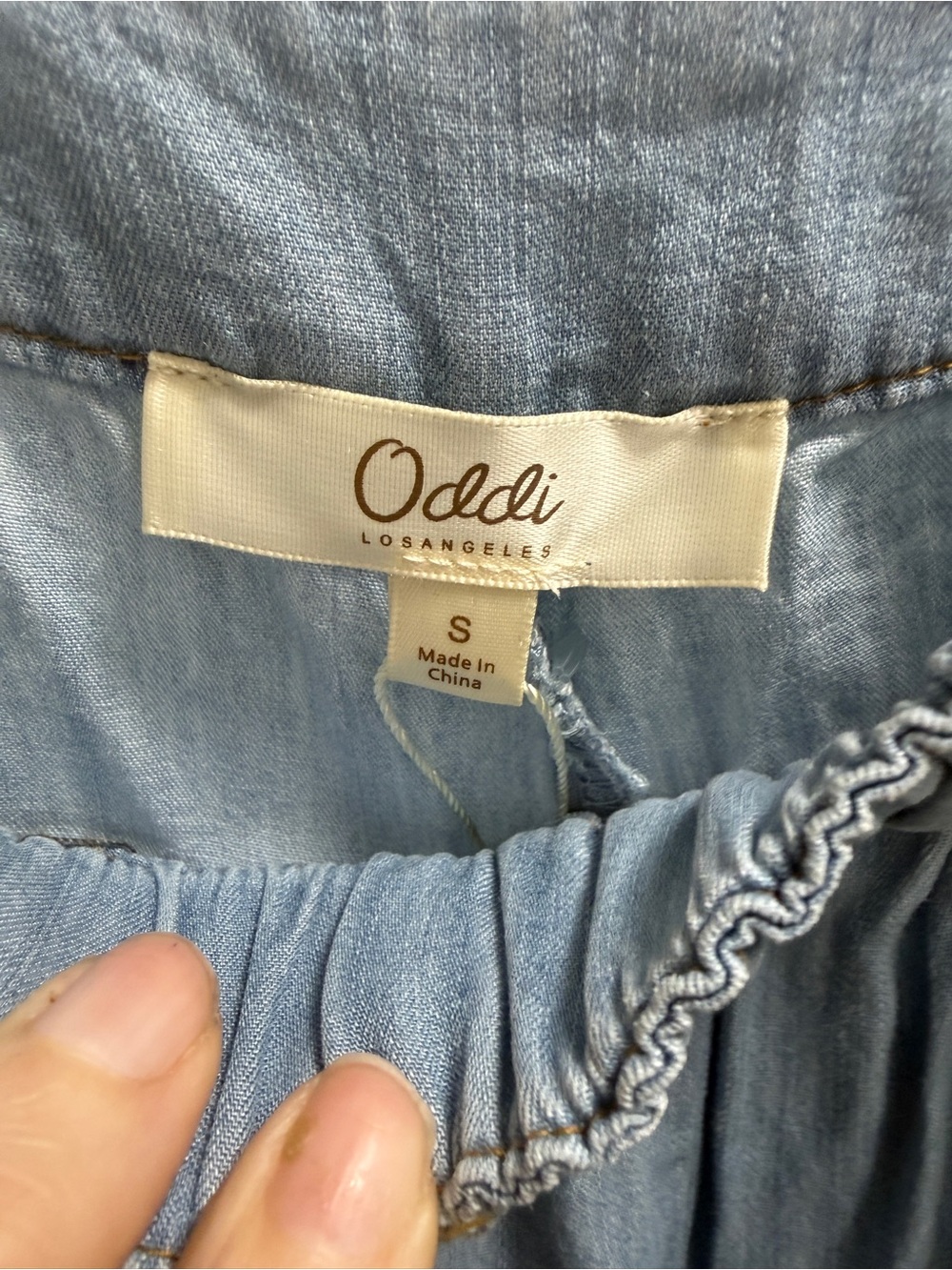 Oddi Light Chambray Tie-Strap Wide-Leg Jumpsuit - Light Blue - Picture 4 of 5